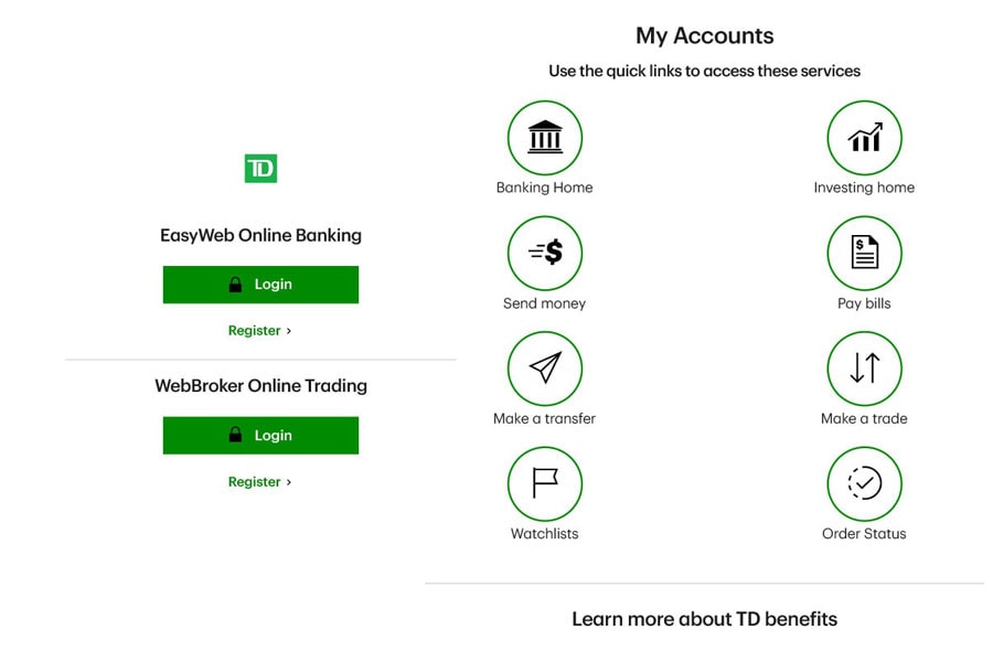 TD Bank online mobile screenshot