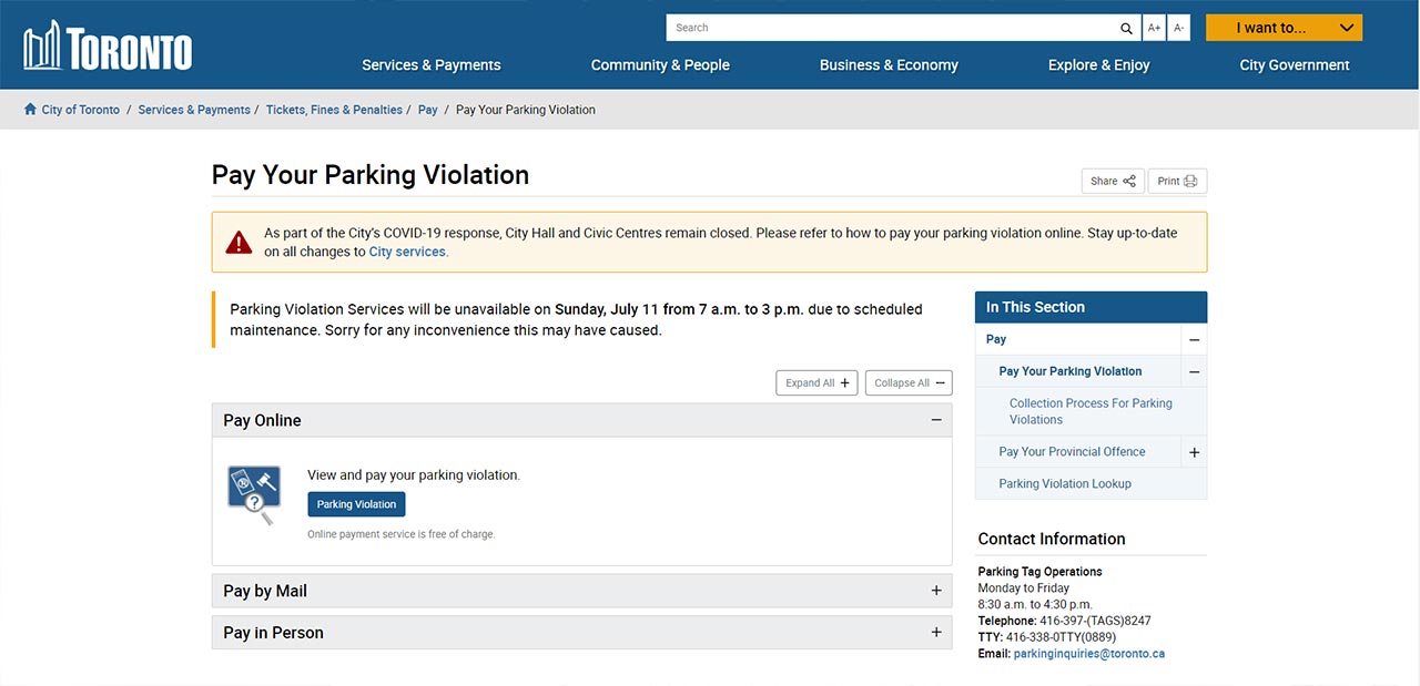 how to pay parking ticket in toronto screenshot