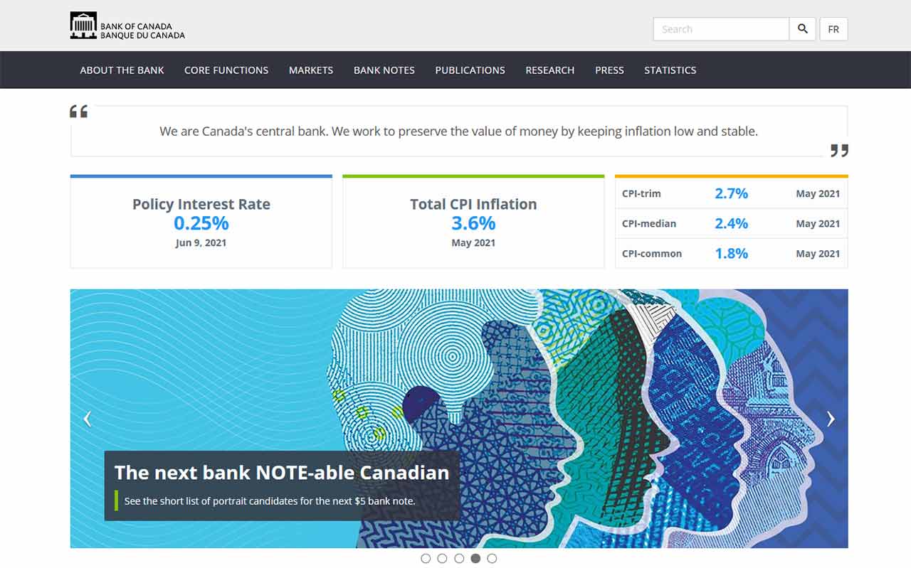 bank of canada website screenshot