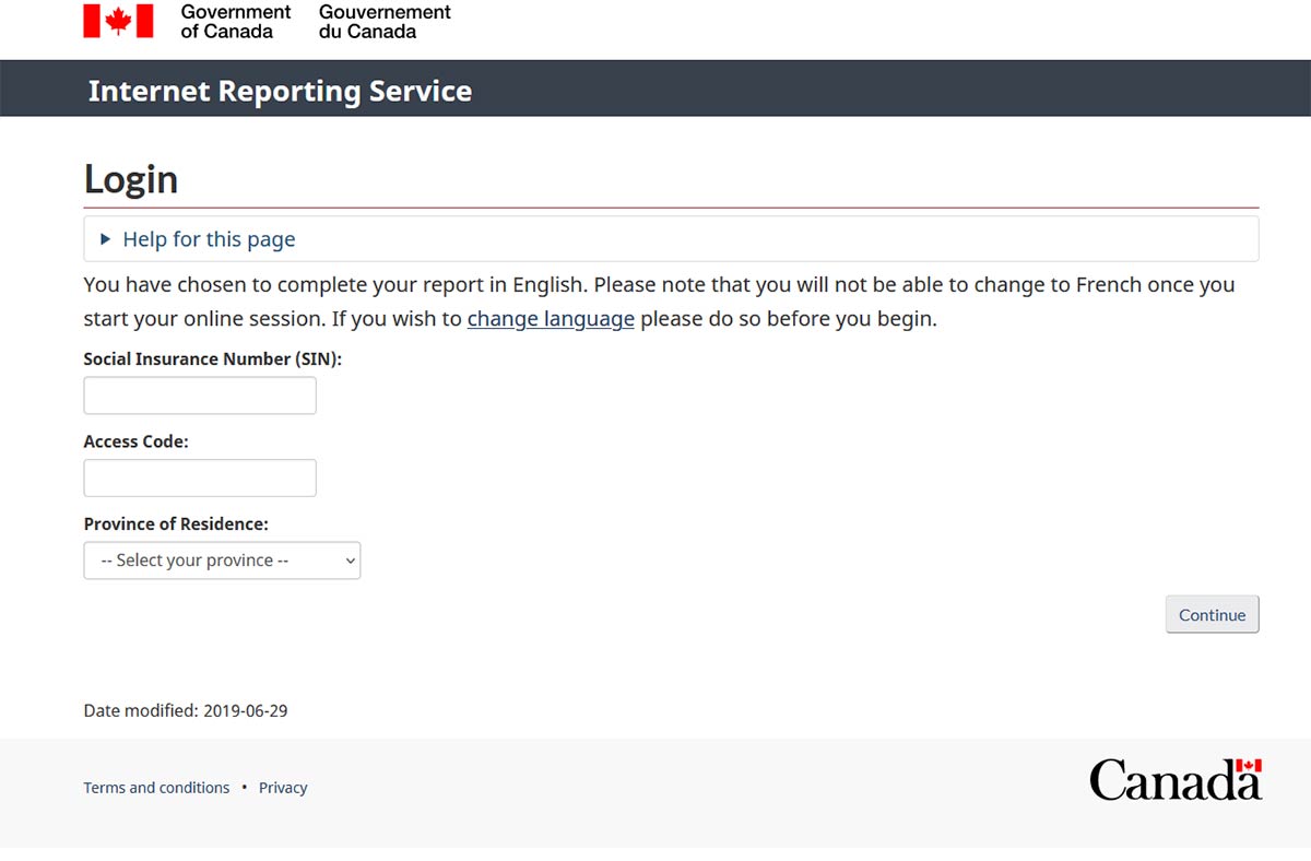 service canada website ei reporting screenshot