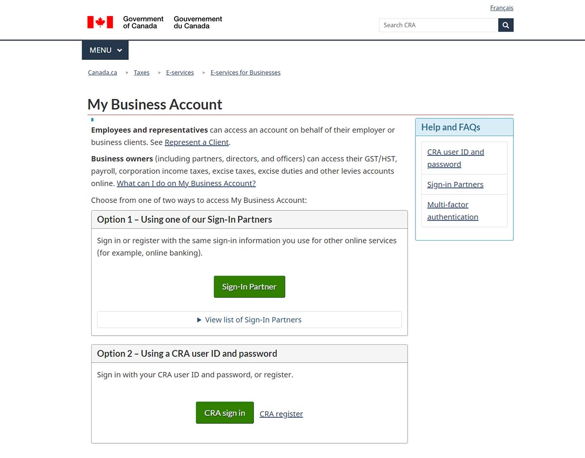 My CRA Account for Businesses