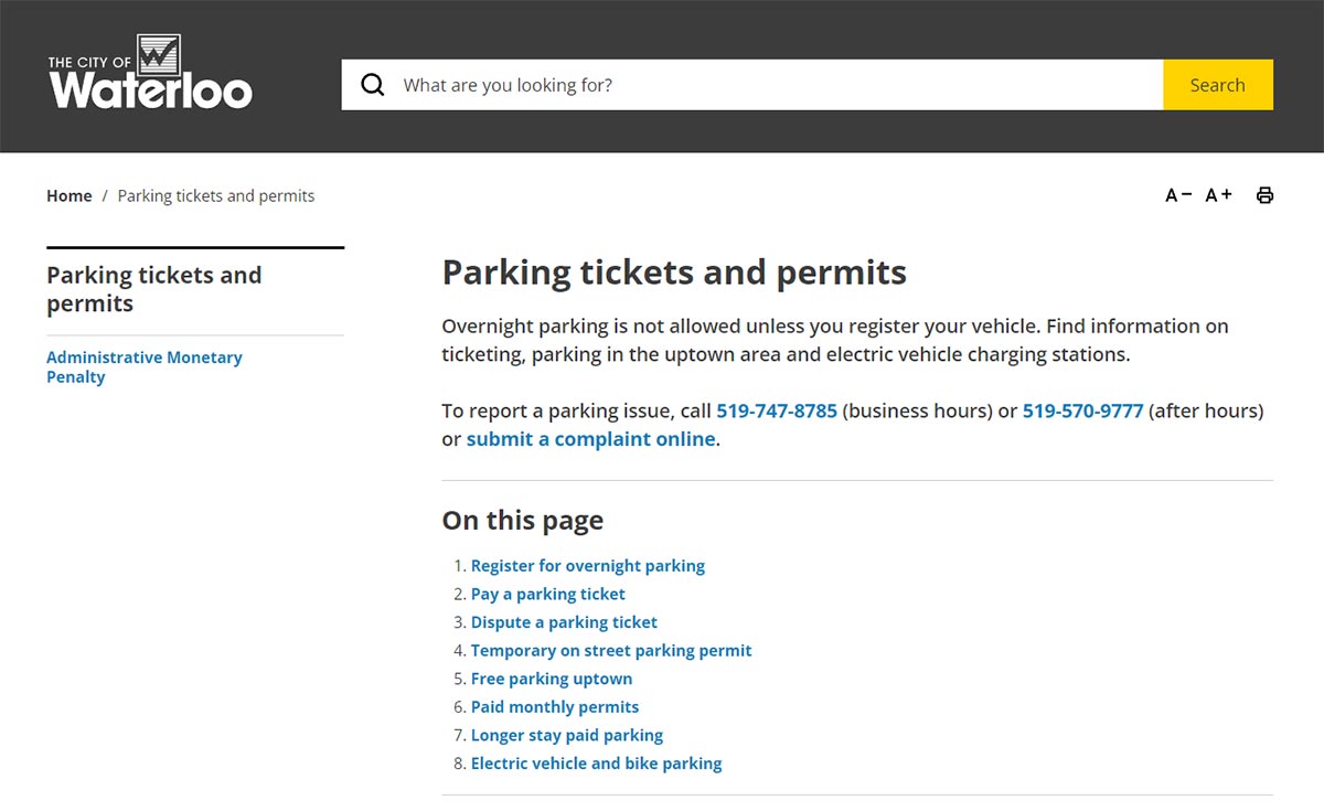Waterloo parking ticket website